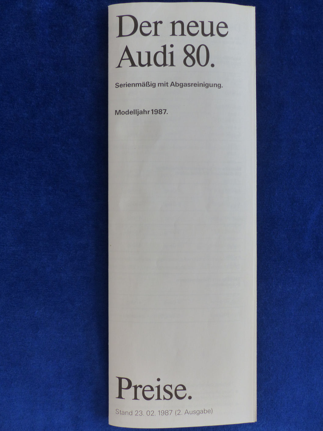 Audi 80 quattro Typ B3 - Preisliste MJ 1987 - Prospekt Brochure 02.1987