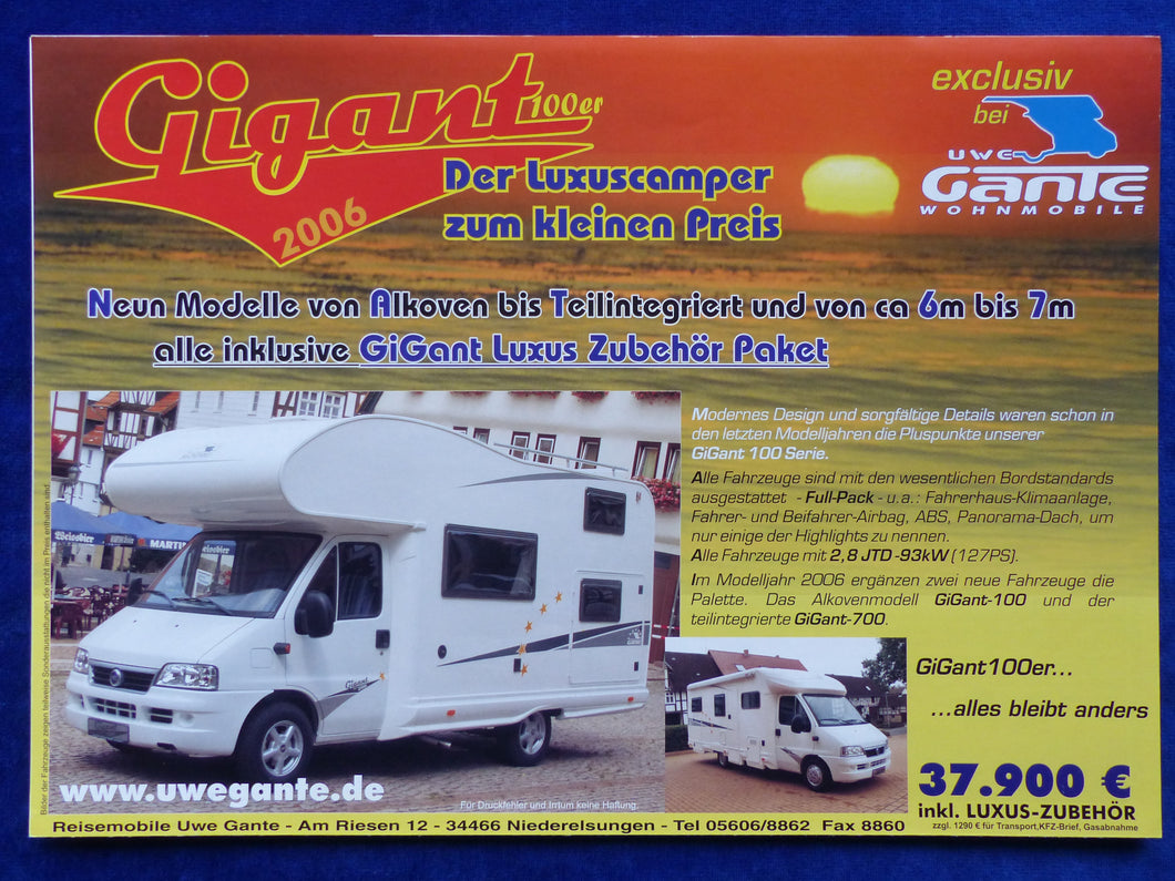 Gigant 100 400 600 800 Luxus-Camper Reisemobil 2006 - Prospekt Brochure 2006