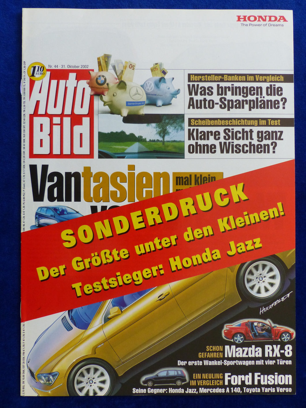Honda Jazz Toyota Yaris Mercedes A-Klasse - Test - Sonderdruck AutoBild 44/2002