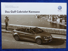 Lade das Bild in den Galerie-Viewer, VW Golf Cabriolet Karmann - Preisliste MJ 2014 - Prospekt Brochure 12.2013
