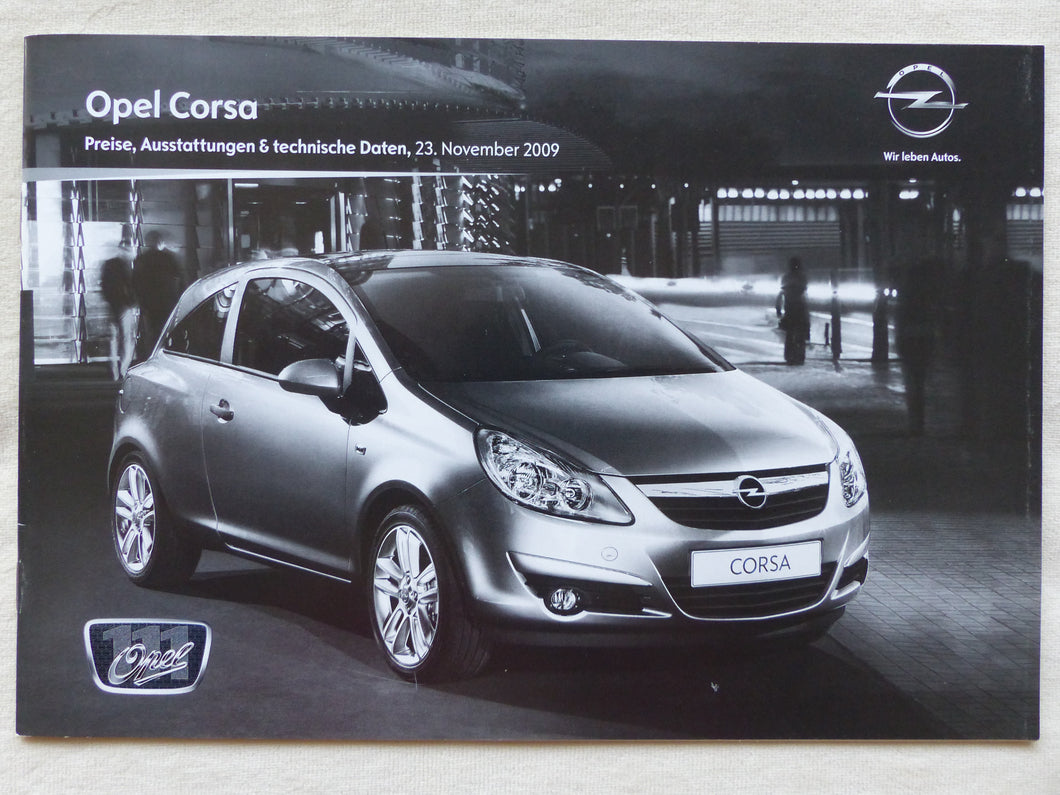 Opel Corsa 111 Jahre GSi OPC - Preisliste MJ 2010 - Prospekt Brochure 11.2009