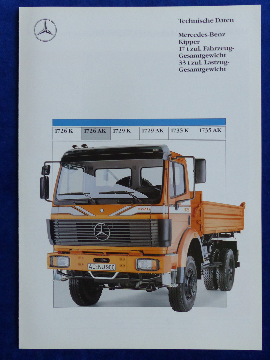 Mercedes-Benz LKW Kipper 1726 AK - Prospekt Brochure 03.1990