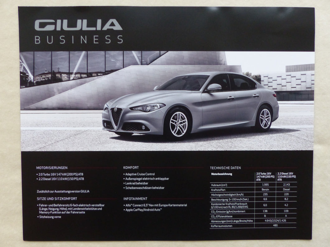 Alfa Romeo Giulia Business & Executive - Prospekt Brochure 2017