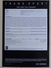 Lade das Bild in den Galerie-Viewer, Chevrolet Trans Sport - Preisliste MJ 2001 - Prospekt Brochure 11.2000
