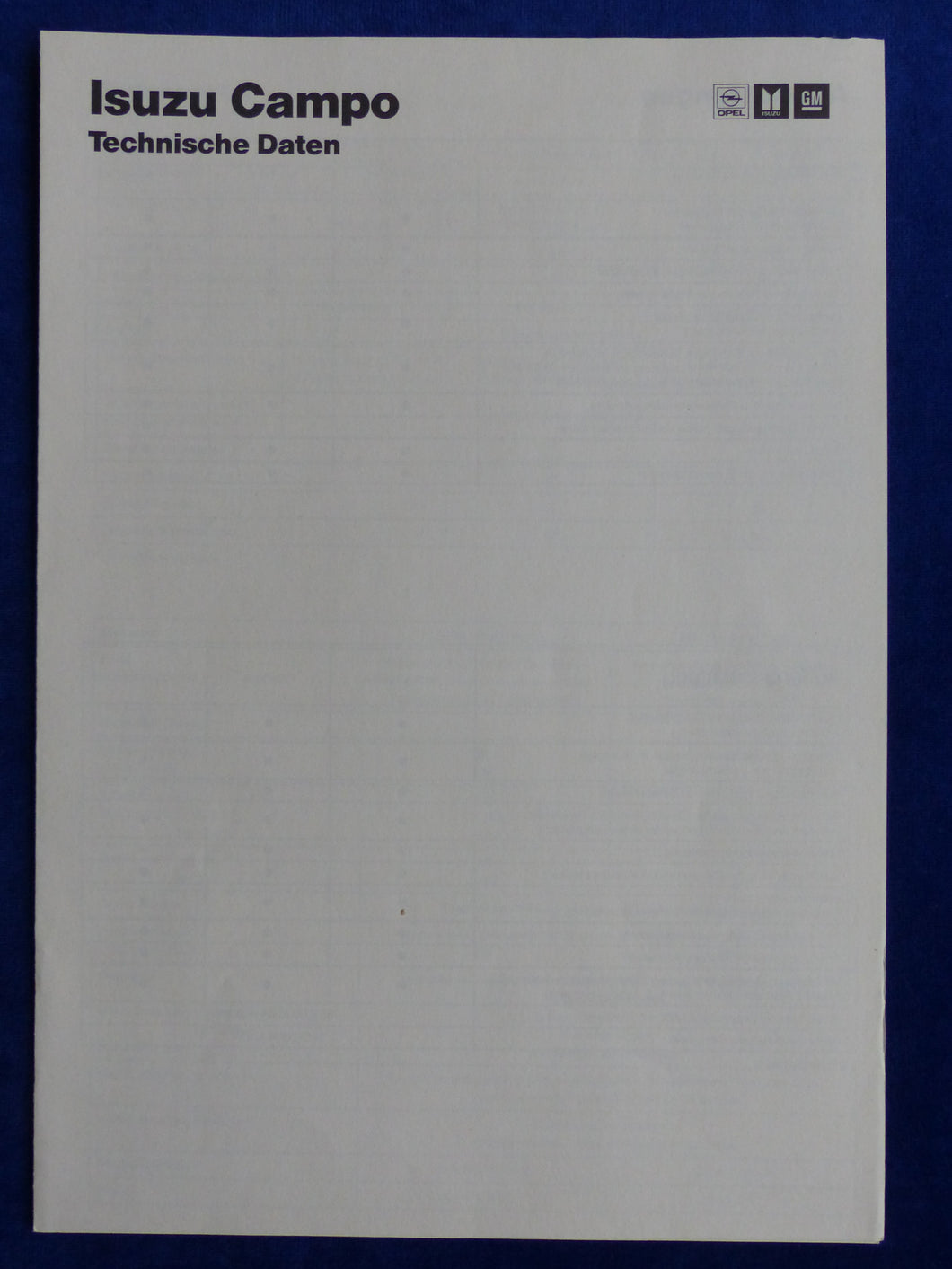 Isuzu Campo - Technische Daten MJ 1991 - Prospekt Brochure 10.1990