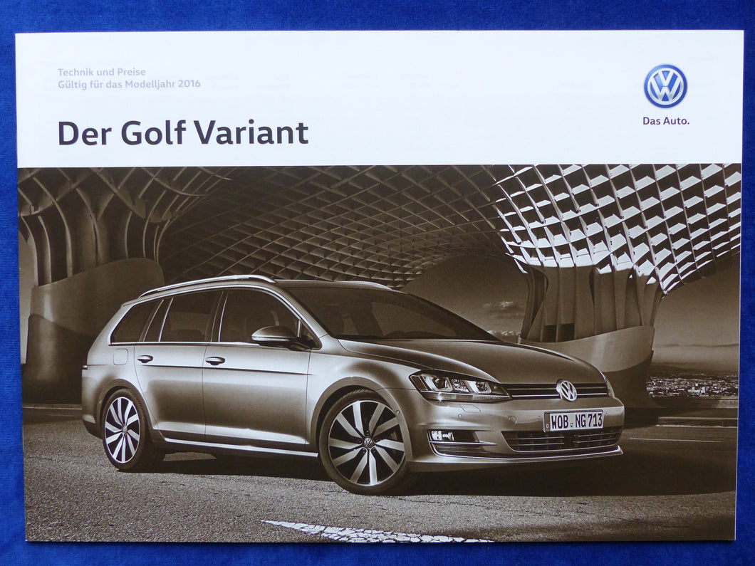 VW Golf Variant TSI TDI TGI - Preisliste MJ 2016 - Prospekt Brochure 10.2015