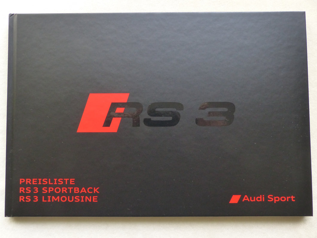 Audi RS 3 Sportback Limousine - Preisliste - Hardcover Prospekt Brochure 04.2019