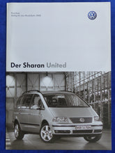 Lade das Bild in den Galerie-Viewer, VW Sharan United Sondermodell - Preisliste MJ 2008 - Prospekt Brochure 10.2007
