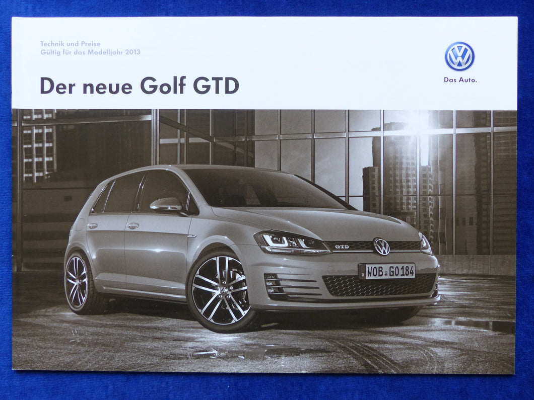 VW Golf GTD 184 PS TDI - Preisliste MJ 2013 - Prospekt Brochure 03.2013