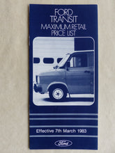Lade das Bild in den Galerie-Viewer, Ford Transit - Maximum Retail Price List - UK-Prospekt Brochure 03.1983 England
