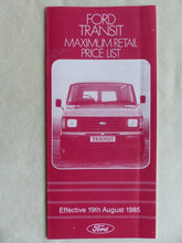 Lade das Bild in den Galerie-Viewer, Ford Transit Maximum Retail Price List - UK-Prospekt Brochure 08.1985 England
