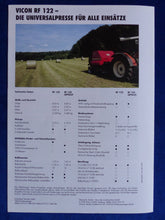 Lade das Bild in den Galerie-Viewer, Vicon Rundballenpresse RF 122 Opticut - Prospekt Brochure 02.1998
