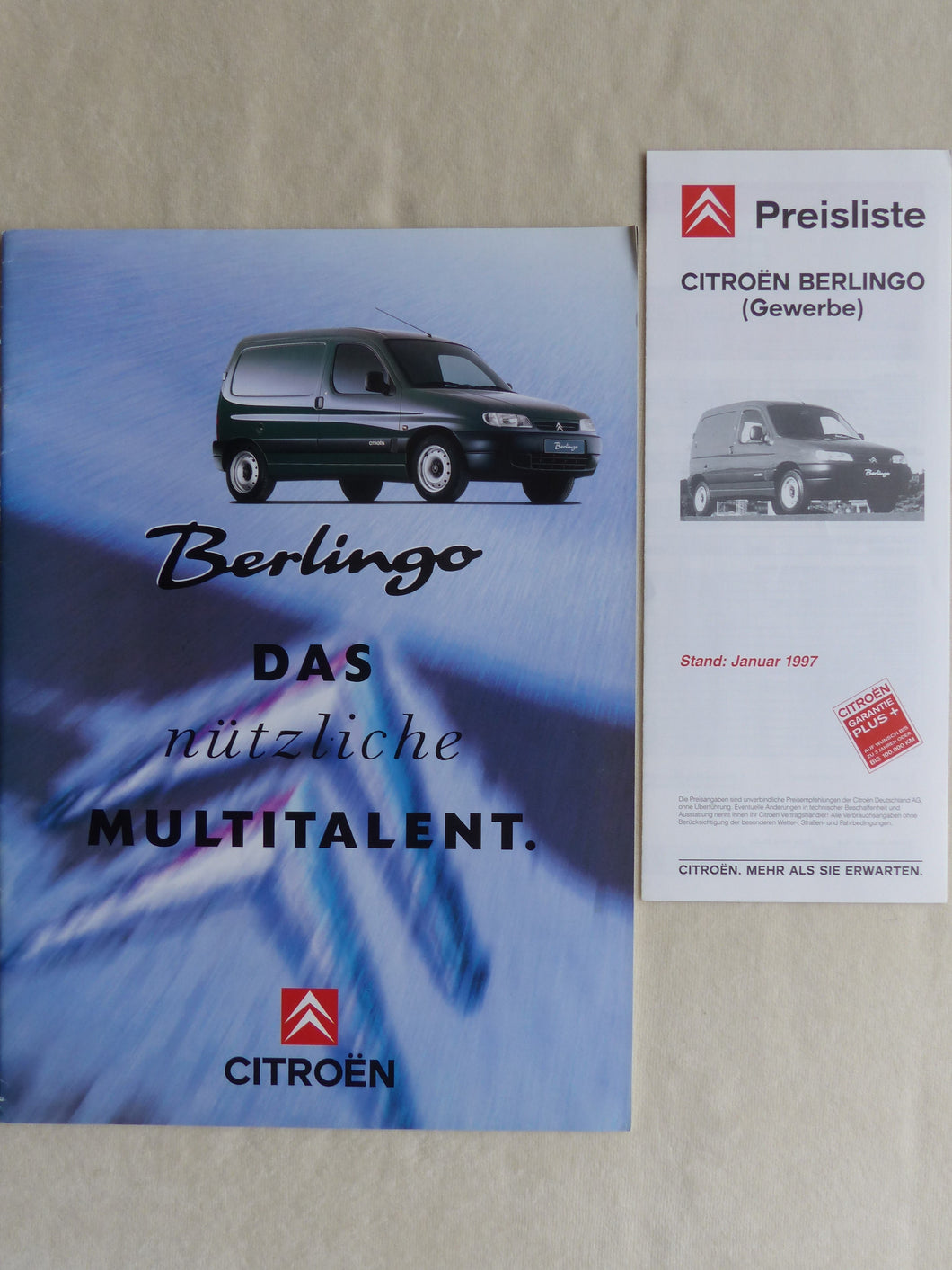 Citroen Berlingo Gewerbe Kombi Kasten - Prospekt Brochure + Preisliste 01.1997