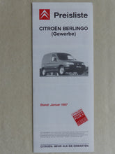Lade das Bild in den Galerie-Viewer, Citroen Berlingo Gewerbe Kombi Kasten - Prospekt Brochure + Preisliste 01.1997
