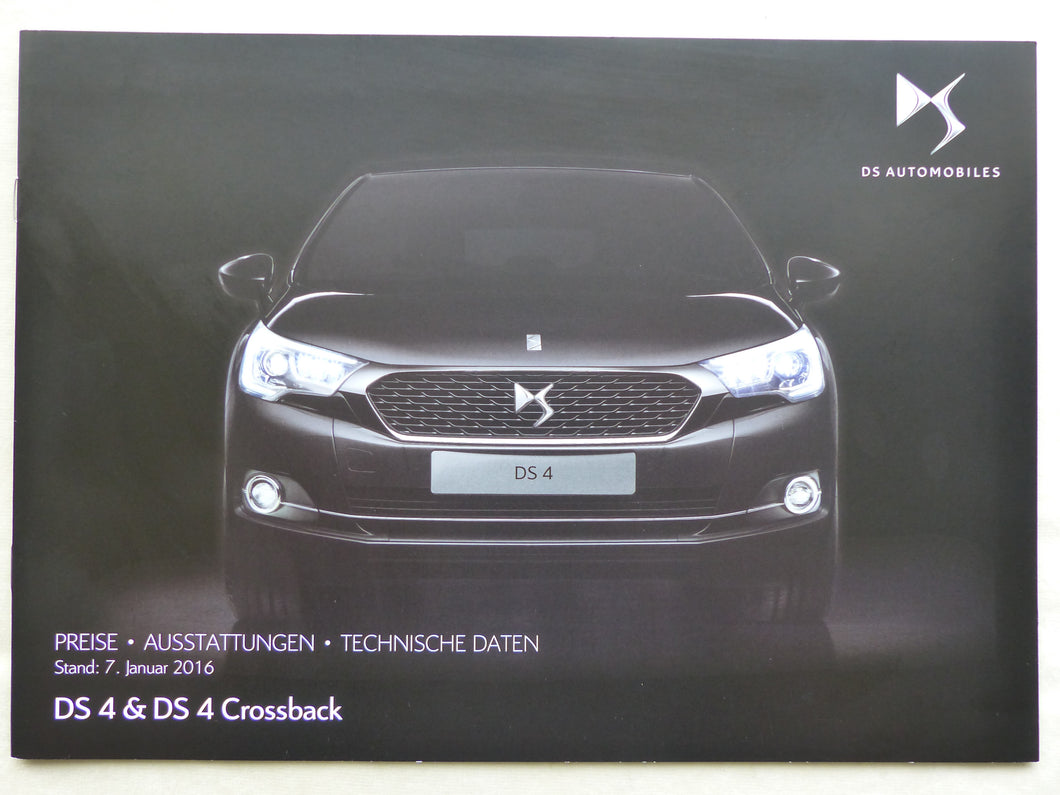 Citroen DS 4 Crossback - Preisliste MJ 2016 - Prospekt Brochure 01.2016