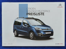Lade das Bild in den Galerie-Viewer, Citroen Berlingo Multispace - Preisliste MJ 2016 - Prospekt Brochure 04.2016
