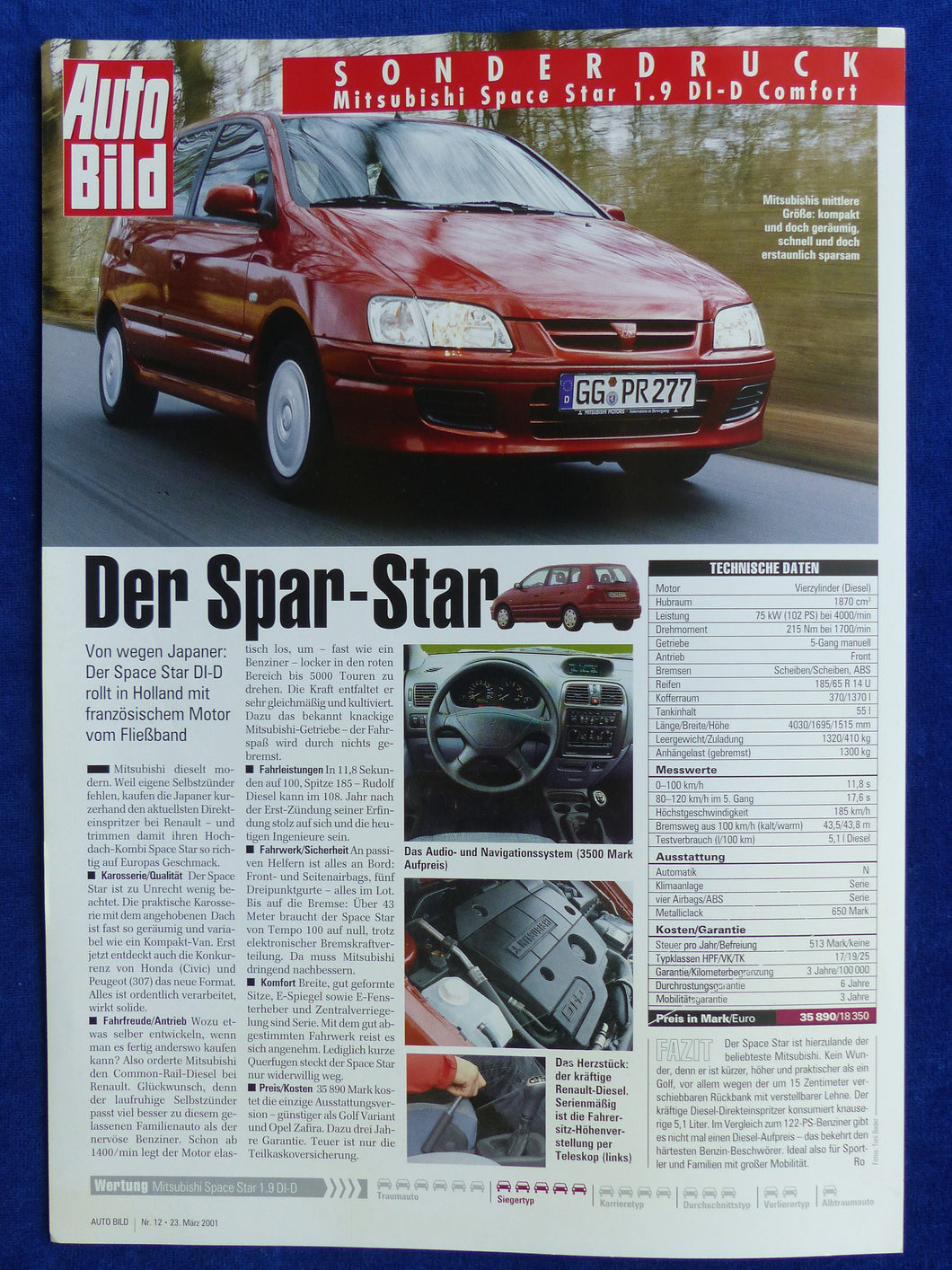 Mitsubishi Space Star 1.9 DI-D - Sonderdruck AutoBild 12/2001