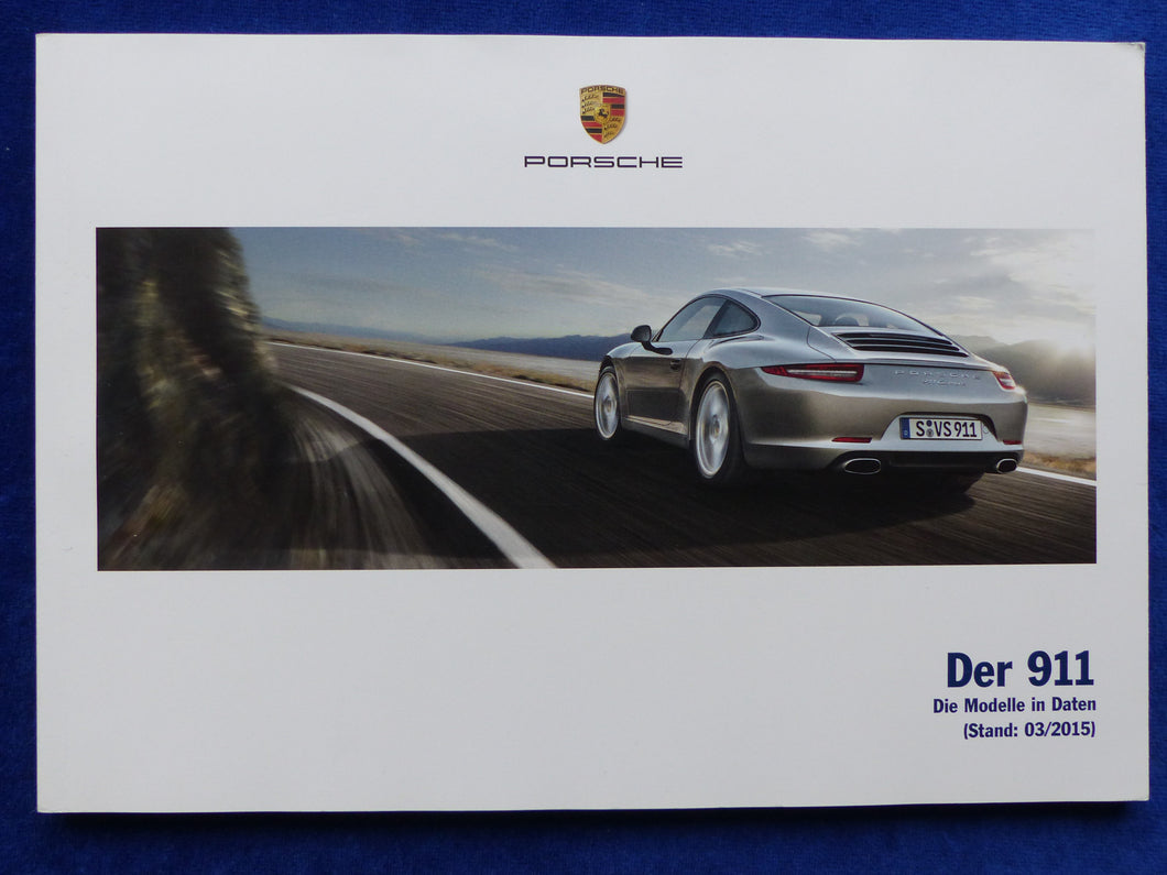 Porsche 911 Carrera Typ 991 - Preisliste MJ 2016 - Prospekt Brochure 03.2015