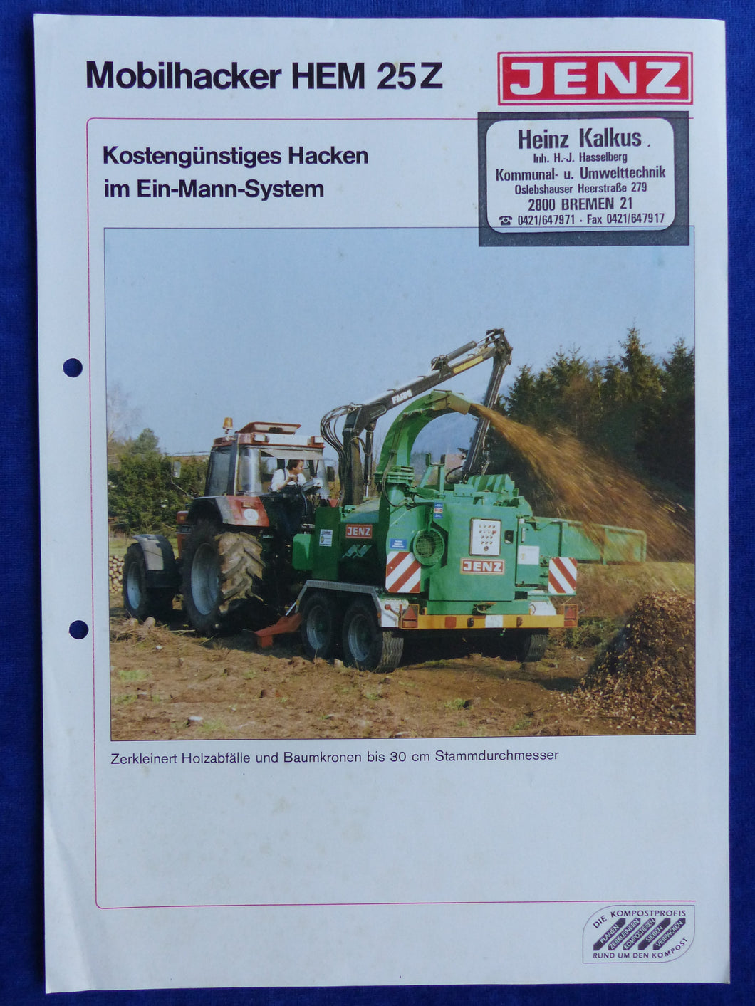 Jenz Mobilhacker HEM 25Z Waldpflege - Prospekt Brochure 80er