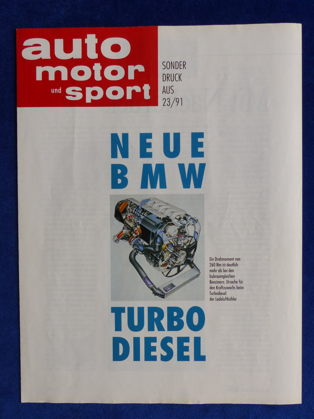 BMW 325 td 525 tds Turbo Diesel - Sonderdruck Auto Motor & Sport Heft 23/1991