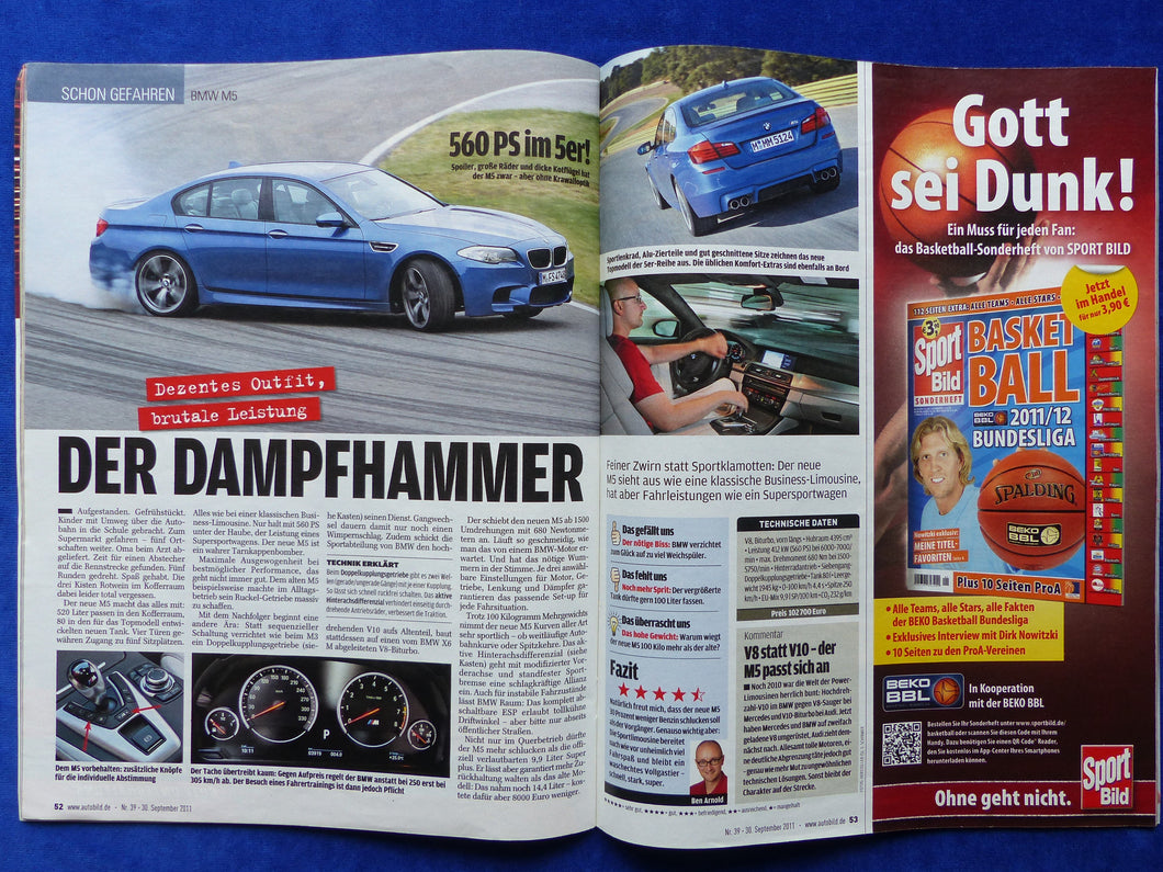 BMW M5 Typ F10 560PS - Fahrbericht - AutoBild Heft 39/2011