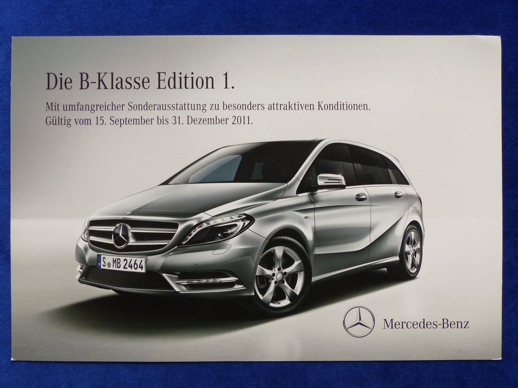 Mercedes-Benz B-Klasse Edition 1 Typ W246 - Prospekt Preisliste Brochure 09.2011
