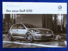 Lade das Bild in den Galerie-Viewer, VW Golf GTD 184 PS TDI - Preisliste MJ 2014 - Prospekt Brochure 10.2013
