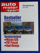 Lade das Bild in den Galerie-Viewer, Mazda 626 VW Passat Opel Omega Vergleichstest - Sonderdruck AMS Heft 11/1992 - car-brochure
