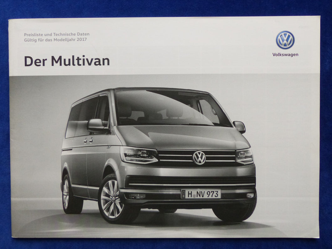 VW Bus T6 Multivan - Preisliste MJ 2017 - Prospekt Brochure 01.2017