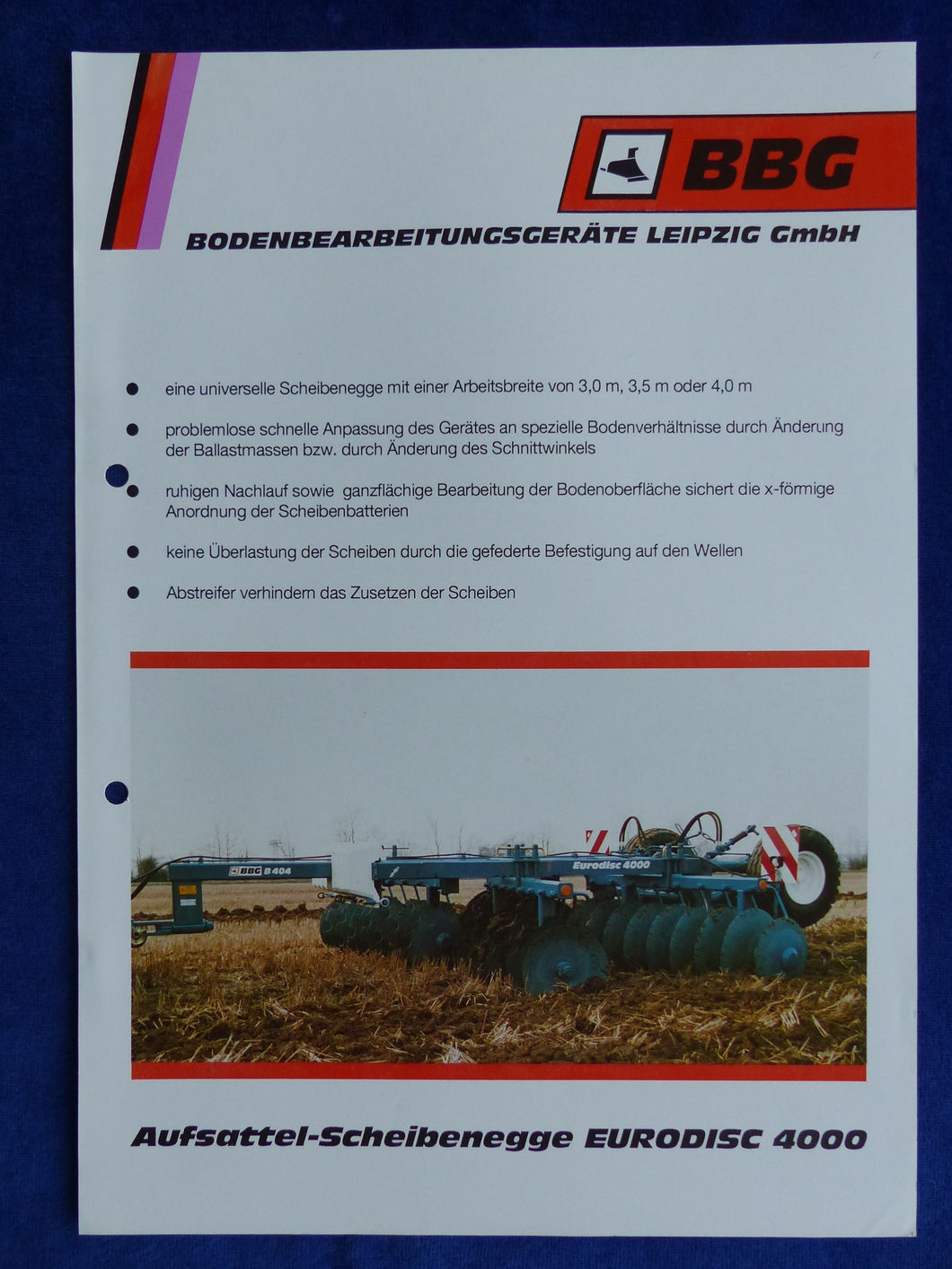 BBG Leipzig Eurodisc 4000 Scheibenegge - Prospekt Brochure 90er