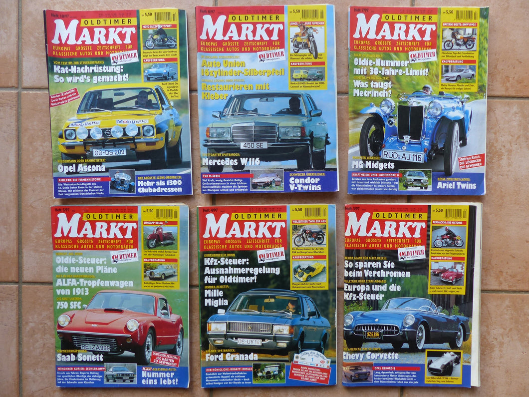 Konvolut 6 Hefte Oldtimer Markt 1997 Opel Mercedes MG Saab Ford Corvette Käfer