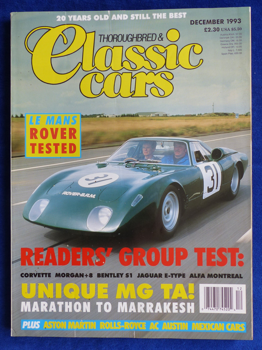 Classic Cars UK-Magazin 12/1993 - Jaguar E-type Mercedes 280SL TR5 Rover Le Mans
