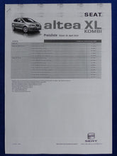 Lade das Bild in den Galerie-Viewer, Seat Altea XL Kombi MJ 2010 - Prospekt Brochure + Preisliste 04.2010
