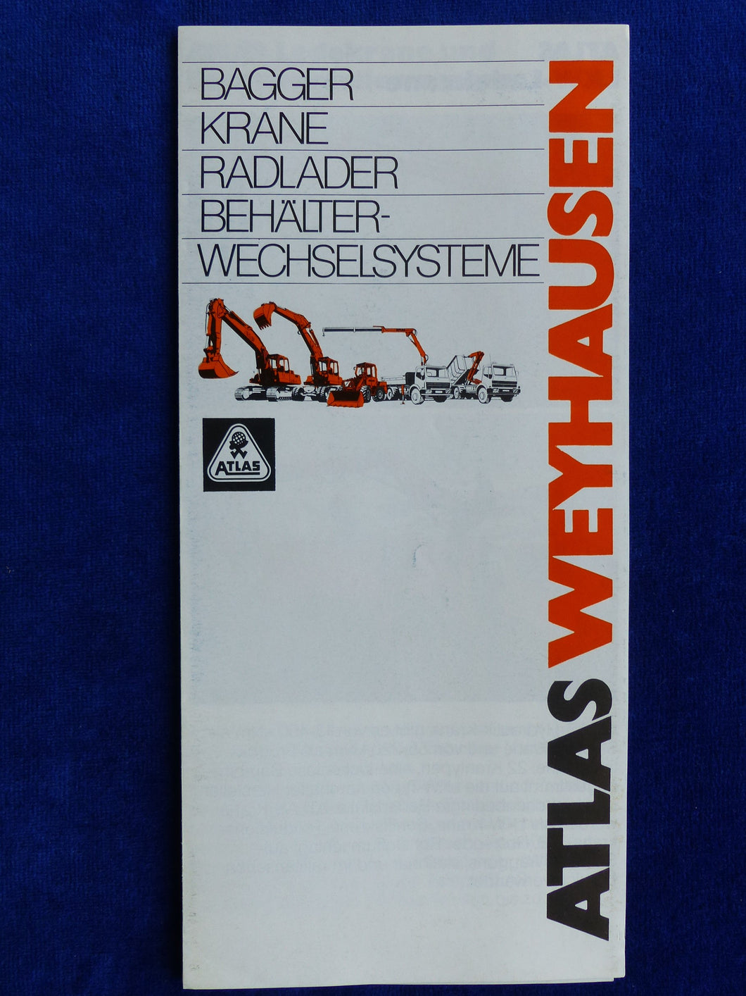 Atlas Weyhausen Bagger Krane Radlader Kipper - Prospekt Brochure 03.1989