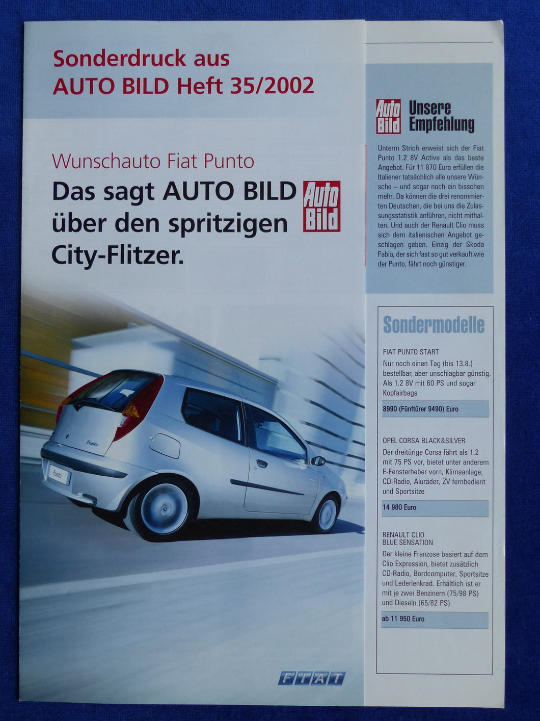 Fiat Punto Ford Fiesta Opel Corsa - Kaufberatung - Sonderdruck Auto Bild 35/2002