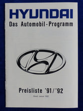 Lade das Bild in den Galerie-Viewer, Hyundai PKW Programm Preisliste &#39;91 / &#39;92 - Prospekt Brochure 01.1992
