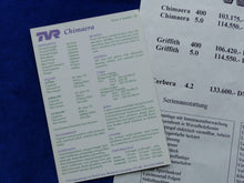 Lade das Bild in den Galerie-Viewer, TVR Chimaera - Prospekt Karte + Preisliste 1996
