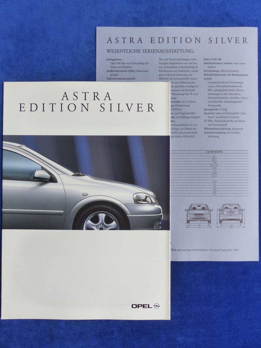 Opel Astra Edition Silver MJ 1999 - Prospekt Brochure + Preisliste 09.1998