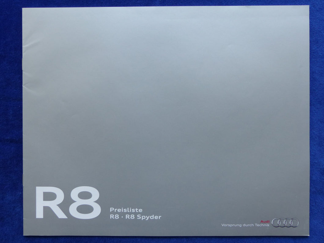 Audi R8 Coupe Spyder quattro - Preisliste MJ 2010 - Prospekt Brochure 01.2010