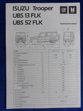 Lade das Bild in den Galerie-Viewer, Isuzu Trooper UBS 13 52 - Prospekt Brochure + Technische Daten 1982
