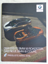 Lade das Bild in den Galerie-Viewer, BMW i8 Roadster Coupe Hybrid - Preisliste MJ 2018 - Prospekt Brochure 03.2018
