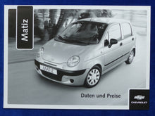 Lade das Bild in den Galerie-Viewer, Chevrolet Matiz - Preisliste MJ 2005 - Prospekt Brochure 01.2005
