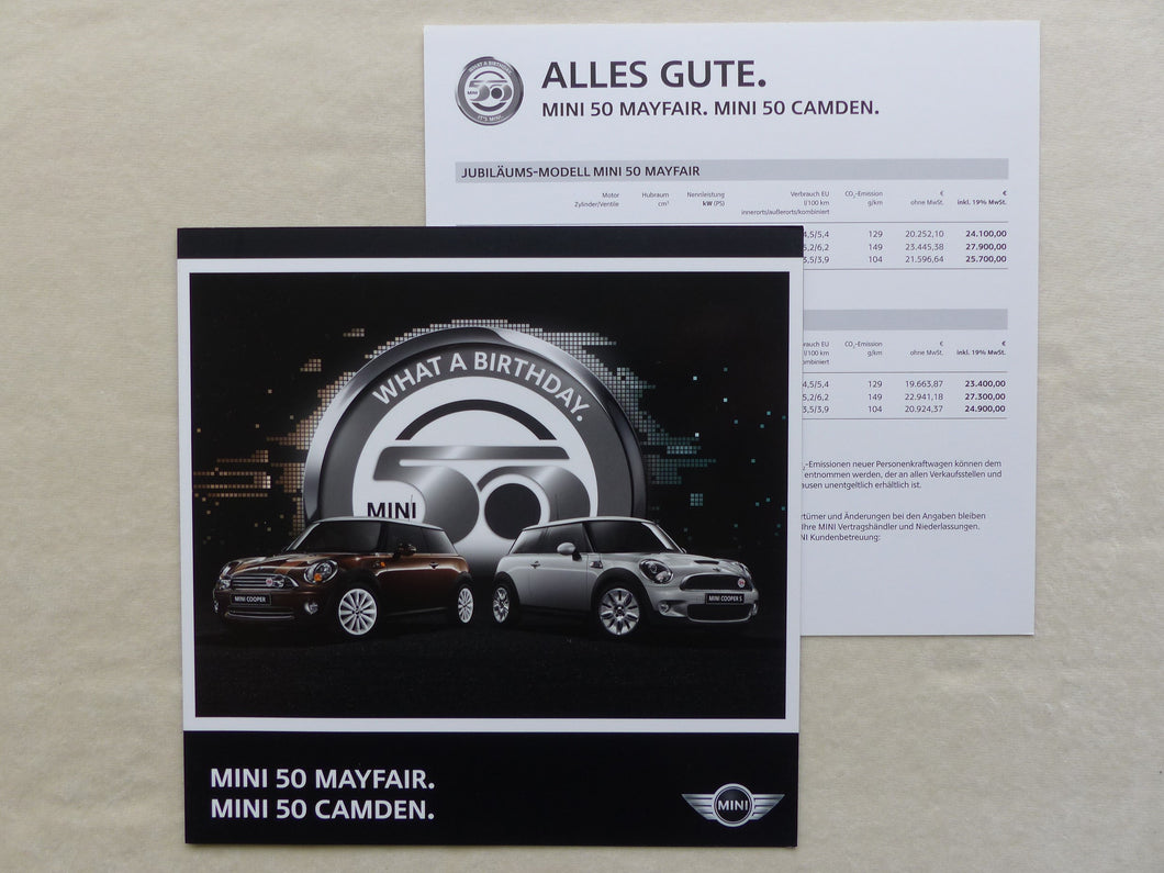 Mini 50 Mayfair Camden Jubiläumsmodelle MJ 2010 - Prospekt + Preisliste 02.2009