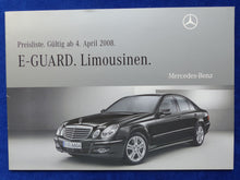 Lade das Bild in den Galerie-Viewer, Mercedes-Benz E-Klasse E-Guard Limo - Preisliste - Prospekt Brochure 04.2008
