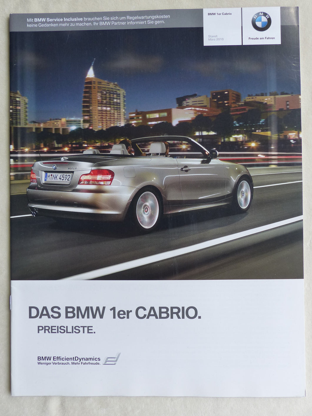 BMW 1er Cabrio Typ E88 - Preisliste MJ 2010 - Prospekt Brochure 03.2010