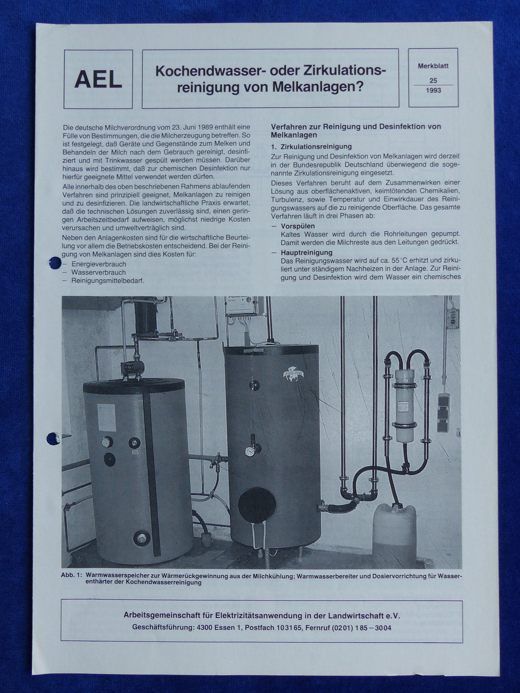 AEL Merkblatt Reinigung von Melkanlagen - Prospekt Brochure 1993