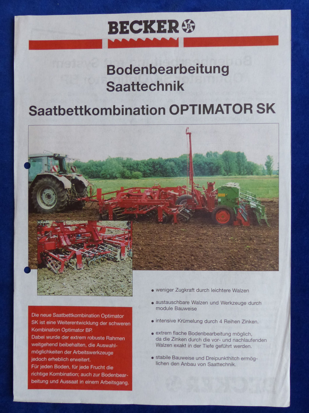 Becker Saatbettkombi Optimator SK - Prospekt Brochure 90er