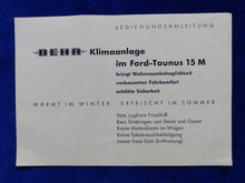 Lade das Bild in den Galerie-Viewer, Ford Taunus 15M Behr Klimaanlage - Original Bedienungsanleitung 1955-1959
