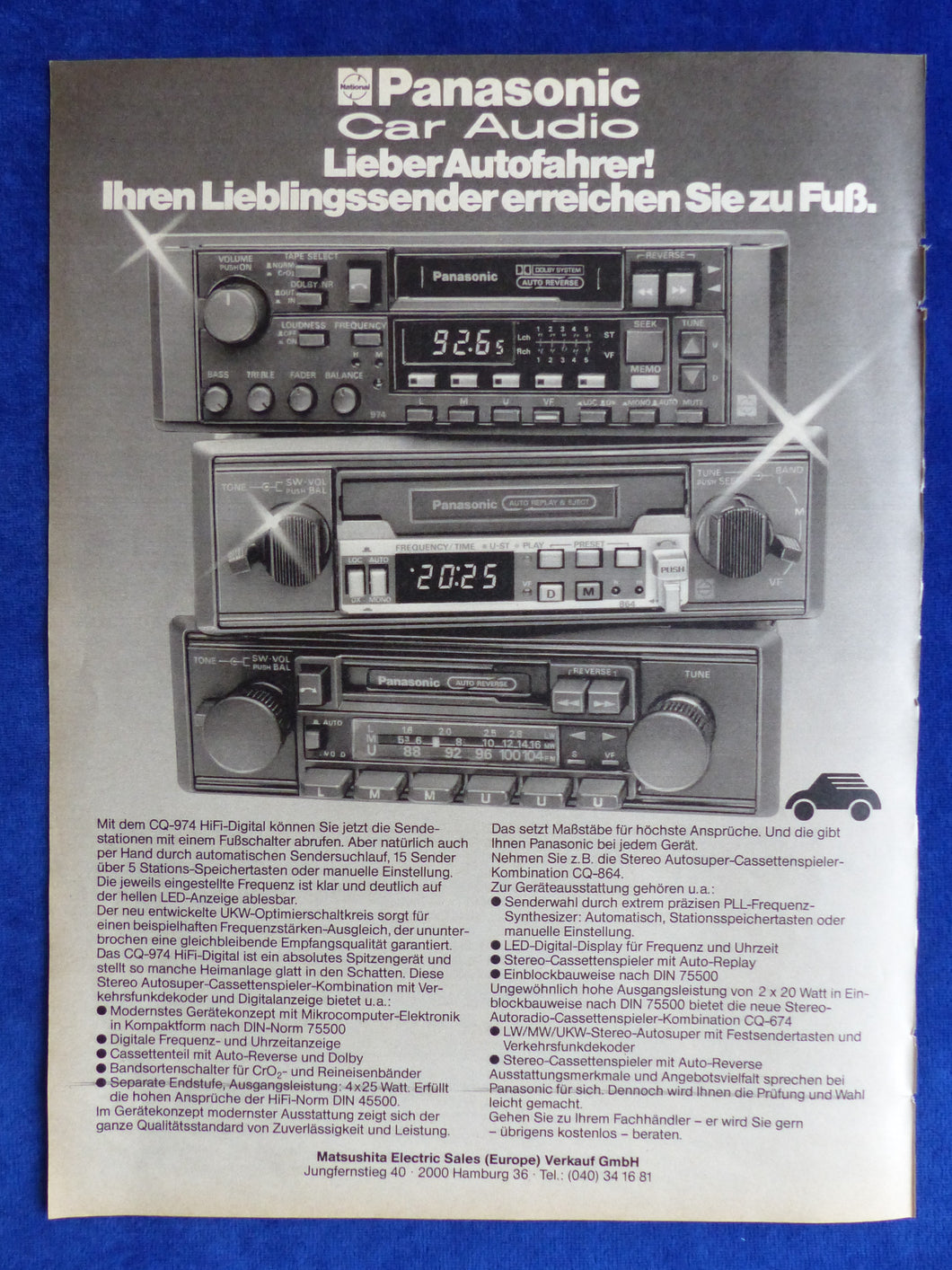 Panasonic Autoradio CQ-974 HiFi - Werbeanzeige Reklame Advertisement 1980