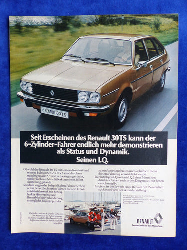 Renault 30 TS V6 - Werbeanzeige Reklame Advertisement 1977 - car-brochure